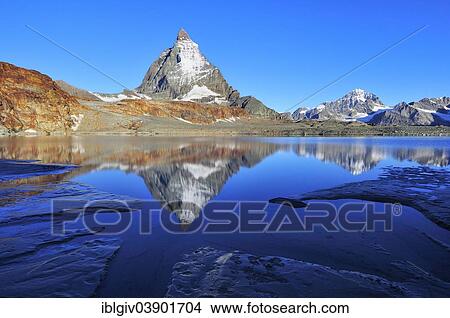 "Matterhorn, 4478 m, reflected in Theodulgletschersee glacial lake, Zermatt, Canton of Valais, Switzerland, Europe" View Large Photo Image Picture - "Matterhorn, 4478 m, reflected in Theodulgletschersee glacial lake, Zermatt, Canton of Valais, Switzerland, Europe". Fotosearch