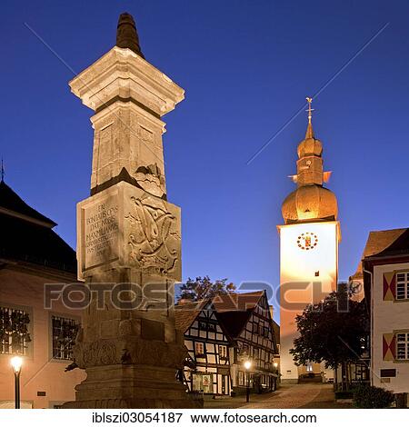 "Maximilian Fountain in Alter Markt square with the old town hall and the bell tower at dusk, Arnsberg, Sauerland, North Rhine-Westphalia, Germany, Europe" View Large Photo Image Stock Photo - "Maximilian Fountain in Alter Markt square with the old town hall and the bell tower at dusk, Arnsberg, Sauerland, North Rhine-Westphalia, Germany, Europe". Fotosearch