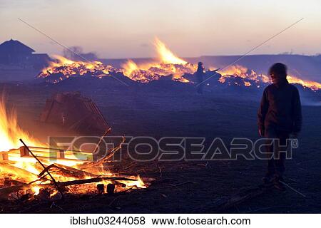 Stock Photo - "May-blaze"""" bonfire in celebration of spring and the beginning of light, also Meierblis in Dutch, Oudeschild, Texel, West Frisian Islands, province of North Holland, The Netherlands, Europe". Fotosearch