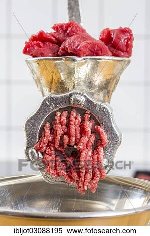 "Meat-grinder, grinding fresh meat into minced meat" View Large Photo Image Stock Photography - "Meat-grinder, grinding fresh meat into minced meat". Fotosearch
