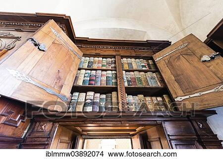 Picture - "Medieval bookcase at Prague Castle, Prague, Czech Republic, Europe". Fotosearch