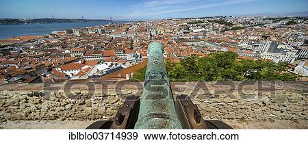 "Medieval cannon, view from Castelo de Sao Jorge castle over the historic city centre of Lisbon, historic center, Lisbon, Lisbon District, Portugal, Europe" View Large Photo Image Stock Photo - "Medieval cannon, view from Castelo de Sao Jorge castle over the historic city centre of Lisbon, historic center, Lisbon, Lisbon District, Portugal, Europe". Fotosearch