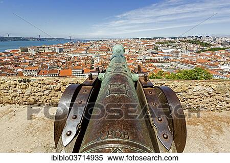 "Medieval cannon, view from Castelo de Sao Jorge castle over the historic city centre of Lisbon, historic center, Lisbon, Lisbon District, Portugal, Europe" View Large Photo Image Stock Photography - "Medieval cannon, view from Castelo de Sao Jorge castle over the historic city centre of Lisbon, historic center, Lisbon, Lisbon District, Portugal, Europe". Fotosearch