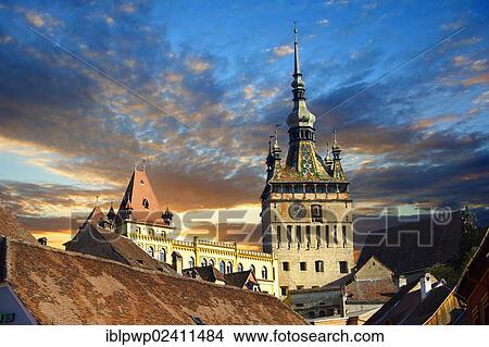 "Medieval clock tower and gate of Sighisoara Saxon fortified medieval citadel, Transylvania, Romania, Europe" View Large Photo Image Picture - "Medieval clock tower and gate of Sighisoara Saxon fortified medieval citadel, Transylvania, Romania, Europe". Fotosearch