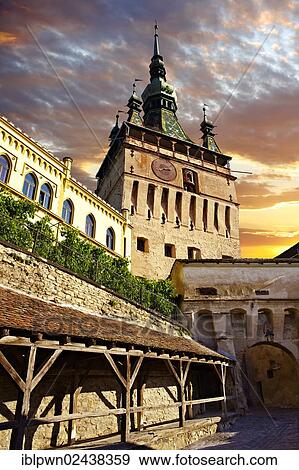 Stock Photo - "Medieval clock tower and gate of Sighisoara, Saxon fortified medieval citadel, Transylvania, Romania, Europe". Fotosearch