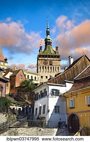 Stock Photography - "Medieval clock tower of the Saxon fortified medieval citadel of Sighisoara, Transylvania, Romania, Europe". Fotosearch