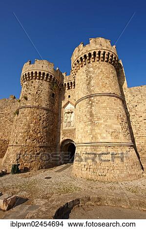"Medieval fortified gates of the old city of Rhodes, Greece, Europe" View Large Photo Image Picture - "Medieval fortified gates of the old city of Rhodes, Greece, Europe". Fotosearch