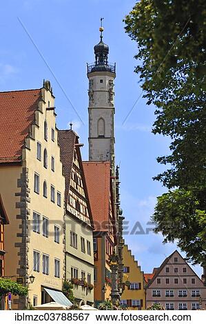 "Medieval houses and Gothic Town Hall Tower, 1250 - 1400, Rothenburg ob der Tauber, Middle Franconia, Bavaria, Germany, Europe" View Large Photo Image Stock Photo - "Medieval houses and Gothic Town Hall Tower, 1250 - 1400, Rothenburg ob der Tauber, Middle Franconia, Bavaria, Germany, Europe". Fotosearch
