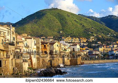 Picture - "Medieval houses and seafront of old Cefalu, Sicily, Italy, Europe". Fotosearch