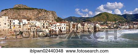 Stock Photo - "Medieval houses and seafront of old Cefalu, Sicily, Italy, Europe". Fotosearch