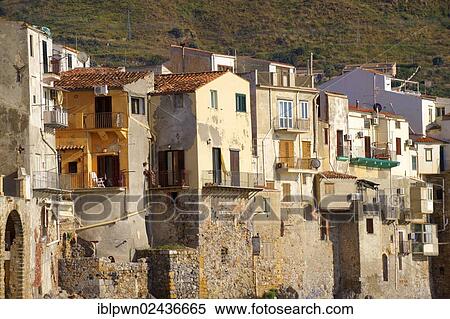 "Medieval houses and seafront of old Cefalu, Sicily, Italy, Europe" View Large Photo Image Stock Photography - "Medieval houses and seafront of old Cefalu, Sicily, Italy, Europe". Fotosearch