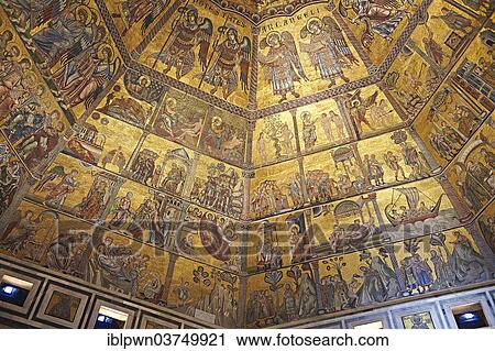 Stock Image - "Medieval mosaics on the ceiling of the Baptistry of Florence Cathedral, Florence, Tuscany, Italy, Europe". Fotosearch