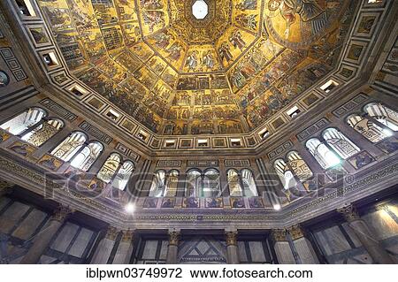 Stock Image - "Medieval mosaics on the ceiling of the Baptistry of Florence Cathedral, Florence, Tuscany, Italy, Europe". Fotosearch