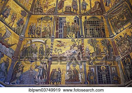 Medieval Mosaics On The Ceiling Of The Baptistry Of Florence