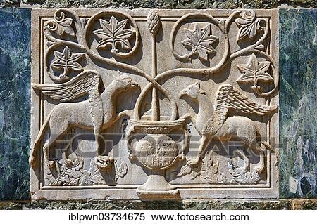"Medieval Oriental Byzantine bas-relief of two winged griffins on the facade of St Mark's Basilica, Venice, Veneto, Italy, Europe" View Large Photo Image Stock Photography - "Medieval Oriental Byzantine bas-relief of two winged griffins on the facade of St Mark's Basilica, Venice, Veneto, Italy, Europe". Fotosearch