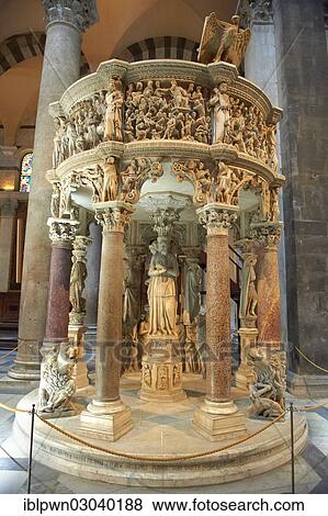 Stock Photo - "Medieval sculptural reliefs on the pulpit inside the Duomo, Pisa, Province of Pisa, Tuscany, Italy, Europe". Fotosearch