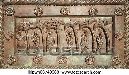 Stock Photo - "Medieval sculptural reliefs on the door of the Baptistry of St. John, Pisa, Province of Pisa, Tuscany, Italy, Europe". Fotosearch