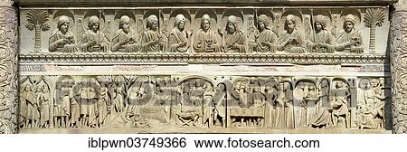 Stock Photograph - "Medieval sculptural reliefs on the door of the Baptistry of St. John, Pisa, Province of Pisa, Tuscany, Italy, Europe". Fotosearch