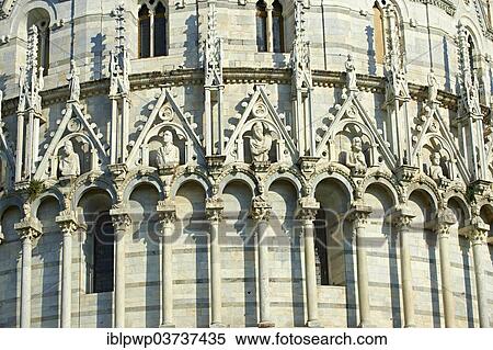 Stock Photography - "Medieval sculptures of the exterior of the Bapistry of Pisa, Pisa, Province of Pisa, Tuscany, Italy, Europe". Fotosearch