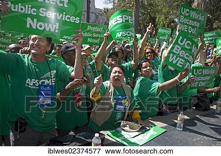 "Members of the American Federation of State, County & Municipal Employees, AFSCME, rally to protest public services, during a break in the union's biannual convention, Los Angeles, California, USA" View Large Photo Image Stock Photo - "Members of the American Federation of State, County & Municipal Employees, AFSCME, rally to protest public services, during a break in the union's biannual convention, Los Angeles, California, USA". Fotosearch