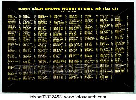 "Memorial plaque with the names of the 503 victims of the My Lai Massacre from 16th March 1968, My Lai, Son My, Quang Ngai Provinz, Vietnam, Asia" View Large Photo Image Stock Image - "Memorial plaque with the names of the 503 victims of the My Lai Massacre from 16th March 1968, My Lai, Son My, Quang Ngai Provinz, Vietnam, Asia". Fotosearch