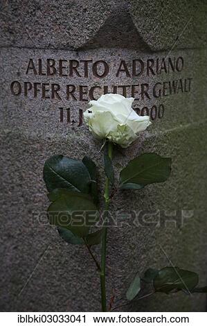 Stock Image - "Memorial to Alberto Adriano from Mozambique, who was killed by neo-Nazis in June 2000, city park of Dessau, Dessau, Saxony-Anhalt, Germany, Europe". Fotosearch