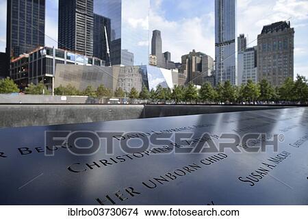 Picture - "Memorial with a list of victims, National September 11 Memorial, Manhattan, New York City, New York, United States, North America". Fotosearch