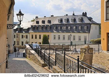 Stock Image - "Mendegaesschen street, looking towards Karlsplatz square, Annaberg-Buchholz, Saxony, Germany, Europe". Fotosearch