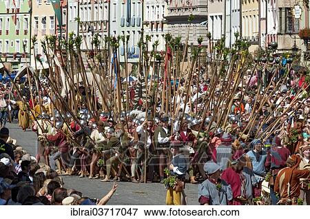 "Mercenaries with lances in a hedgehog position, wedding procession of the """"Landshut Wedding"""", historic center, Landshut, Lower Bavaria, Bavaria, Germany, Europe" View Large Photo Image Stock Photo - "Mercenaries with lances in a hedgehog position, wedding procession of the """"Landshut Wedding"""", historic center, Landshut, Lower Bavaria, Bavaria, Germany, Europe". Fotosearch