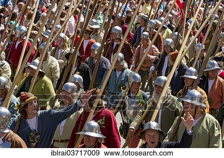 "Mercenaries with lances, wedding procession of the """"Landshut Wedding"""", historic center, Landshut, Lower Bavaria, Bavaria, Germany, Europe" View Large Photo Image Stock Photo - "Mercenaries with lances, wedding procession of the """"Landshut Wedding"""", historic center, Landshut, Lower Bavaria, Bavaria, Germany, Europe". Fotosearch