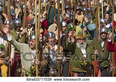 "Mercenaries with lances, wedding procession of the """"Landshut Wedding"""", historic center, Landshut, Lower Bavaria, Bavaria, Germany, Europe" View Large Photo Image Stock Photo - "Mercenaries with lances, wedding procession of the """"Landshut Wedding"""", historic center, Landshut, Lower Bavaria, Bavaria, Germany, Europe". Fotosearch