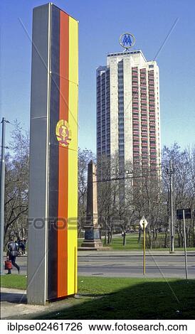 "Messehochhaus high-rise apartment building, pedestal with the flag of the GDR at the front, Leipzig, in April 1985, German Democratic Republic, Europe" View Large Photo Image Stock Photograph - "Messehochhaus high-rise apartment building, pedestal with the flag of the GDR at the front, Leipzig, in April 1985, German Democratic Republic, Europe". Fotosearch