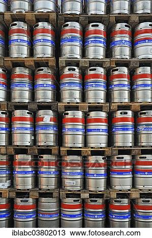 "Metal beer kegs, barrels, stacked on pallets, Bavaria, Germany, Europe" View Large Photo Image Stock Image - "Metal beer kegs, barrels, stacked on pallets, Bavaria, Germany, Europe". Fotosearch