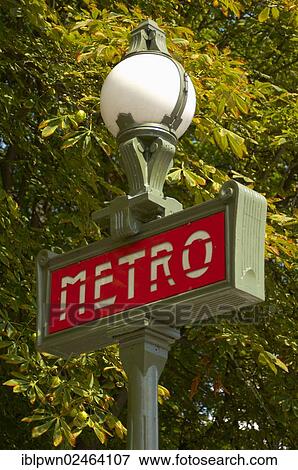 Stock Photo - "Metro sign, Champs-Elysees, Paris, France, Europe". Fotosearch