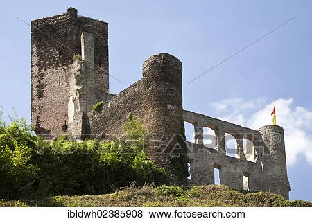 Stock Photo - "Metternich castle ruins, Beilstein, Cochem-Zell district, Rhineland-Palatinate, Germany, Europe, PublicGround, Europe". Fotosearch