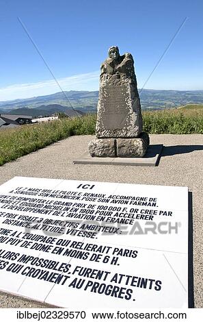 Stock Image - Michelin monument to aviator Eugene Renaux at summit of Puy de Dome. Regional Park of Auvergne volcanoes. France. Fotosearch