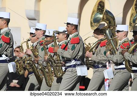 Picture - "Military band, parade in front of the Prince's Palace, National Fete du Prince, Principality of Monaco". Fotosearch