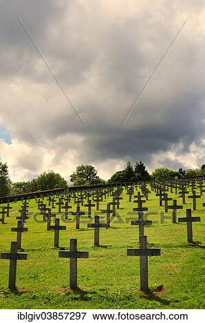 Stock Photo - "Military cemetery from World War I, Hartmannswillerkopf hill or Vieil Armand hill, Vosges mountains, Haut-Rhin department, Alsace region, France, Europe". Fotosearch