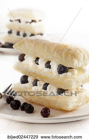 Millefeuille with blueberries View Large Photo Image Stock Photo - Millefeuille with blueberries. Fotosearch