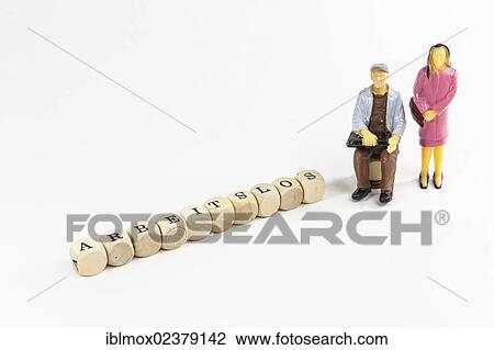"Miniature figures of an unemployed couple, letter cubes forming the word """"arbeitslos"""", German for """"unemployed""""" View Large Photo Image Stock Image - "Miniature figures of an unemployed couple, letter cubes forming the word """"arbeitslos"""", German for """"unemployed""""". Fotosearch