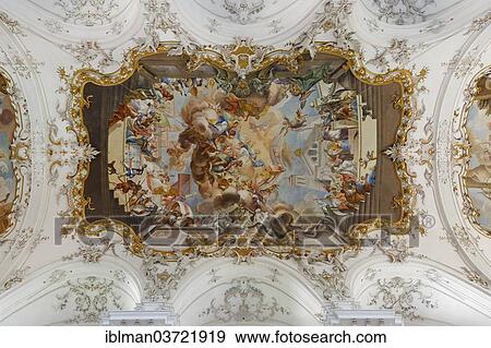 "Minster of the Assumption of the Virgin Mary, Diessen's Heaven, ceiling frescoes by Johann Georg Bergmueller, Diessen am Ammersee, Pfaffenwinkel region, Upper Bavaria, Bavaria, Germany, Europe" View Large Photo Image Stock Photo - "Minster of the Assumption of the Virgin Mary, Diessen's Heaven, ceiling frescoes by Johann Georg Bergmueller, Diessen am Ammersee, Pfaffenwinkel region, Upper Bavaria, Bavaria, Germany, Europe". Fotosearch