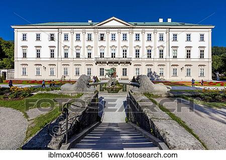 Stock Image - "Mirabell Palace and Mirabell Gardens with Pegasus Fountain, Salzburg, Austria, Europe". Fotosearch