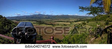 Stock Image - "Mirador, lookout with binoculars, Valle de los Ingenios, Sancti Spiritus Province, Cuba, North America". Fotosearch
