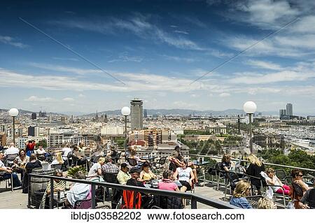 Stock Image - "Miramar, restaurant and terminus of the Teleferic cableway, Teleferic de Montjuic, Montjuic, Barcelona, Catalonia, Spain, Europe". Fotosearch