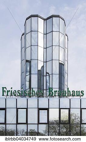 Stock Photo - "Mirrored glass towers, Friesian brewhouse, Jever, Frisia, Lower Saxony, Germany, Europe". Fotosearch
