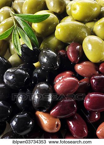 Stock Image - "Mixed black, green and kalamata olives". Fotosearch