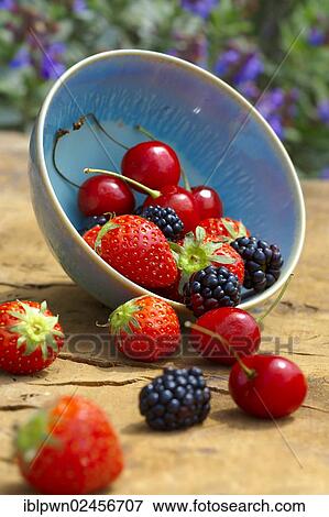 Stock Photo - "Mixed summer fruits, strawberries, cherries, blackberries". Fotosearch