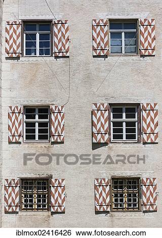 Stock Photograph - Moated Castle of Glatt, facade with windows, Glatt, Black Forest, Baden-Wuerttemberg, Germany, Europe, PublicGround, Europe. Fotosearch