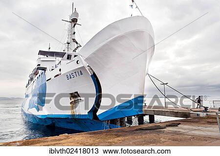 Stock Image - Moby Lines Ferry in Port of Cavo, Porto Cavo, Elba Island, Italy, Europe. Fotosearch