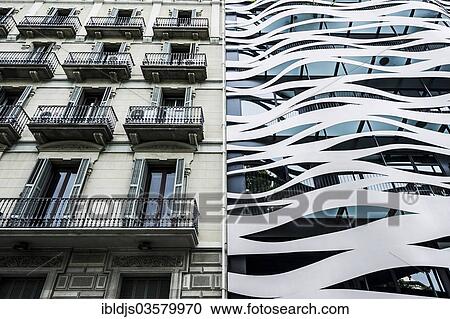 "Modern and historic house facades, Passeig de Gracia, Barcelona, Catalonia, Spain, Europe" View Large Photo Image Stock Image - "Modern and historic house facades, Passeig de Gracia, Barcelona, Catalonia, Spain, Europe". Fotosearch